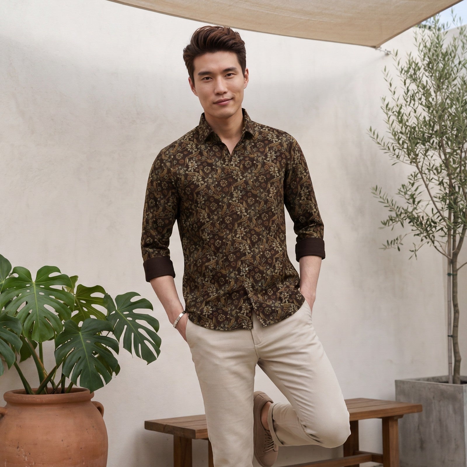 Men's Brown Printed Slim Fit Shirts