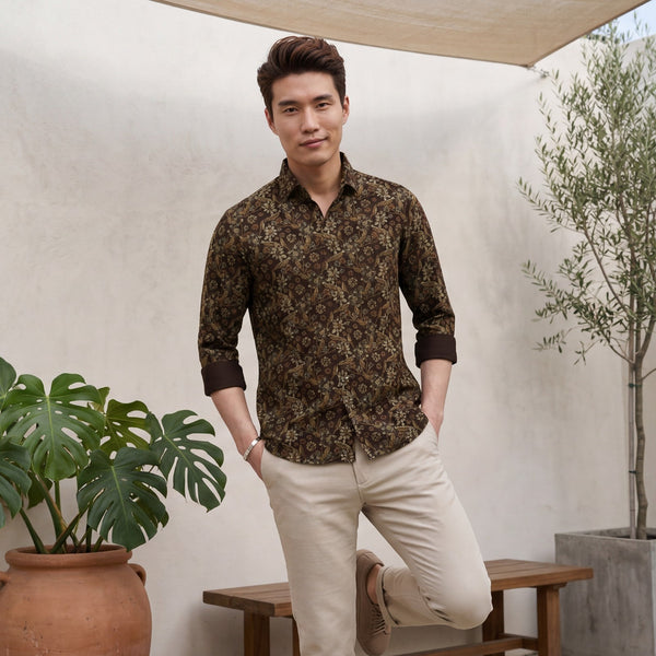 Men's Brown Printed Slim Fit Shirts
