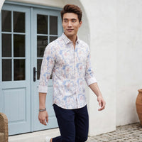 Men's Peach Printed Slim Fit Shirts
