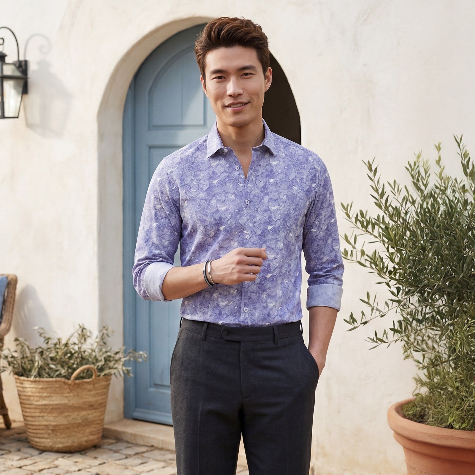 Men's Purple Printed Slim Fit Shirts