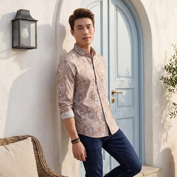 Men's Brown Printed Slim Fit Shirts