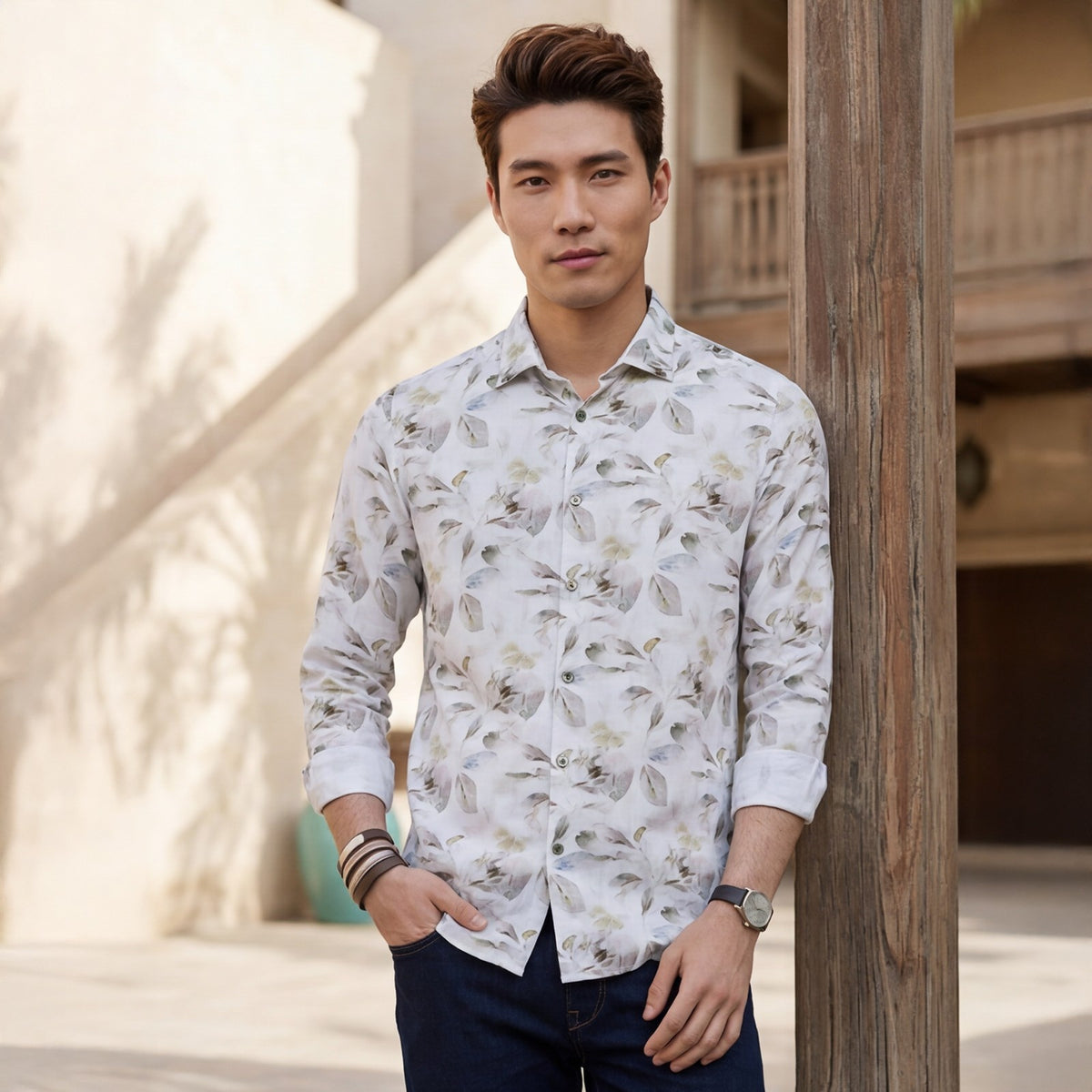 Men's Brown Printed Slim Fit Shirts