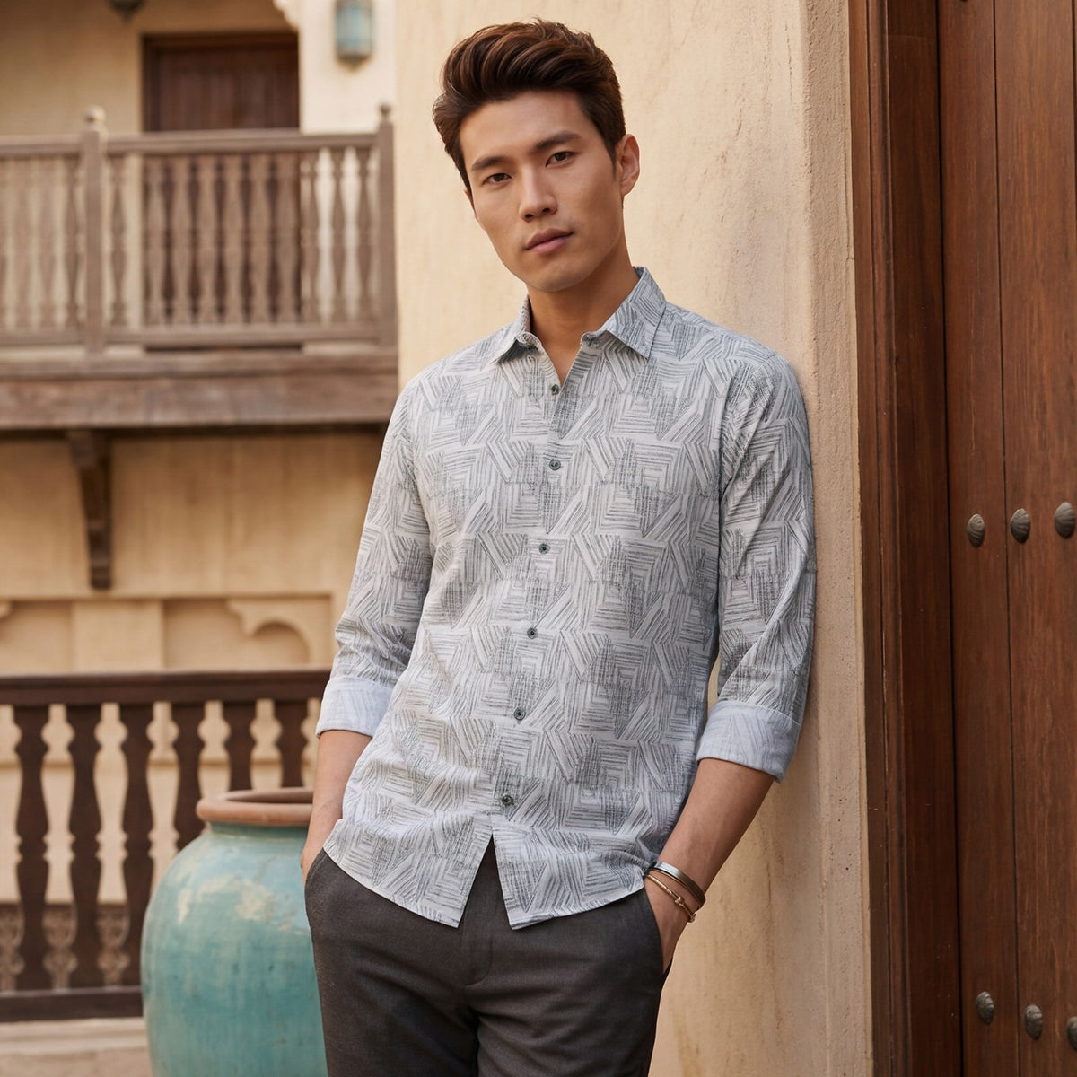 Men's Green Printed Slim Fit Shirts