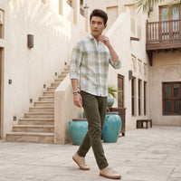 Men's Olive Green Checks Slim Fit Shirts