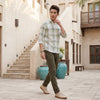 Men's Olive Green Checks Slim Fit Shirts