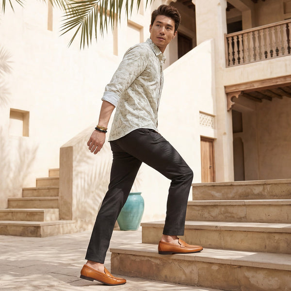 Men's Olive Printed Slim Fit Shirts