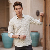 Men's Olive Printed Slim Fit Shirts