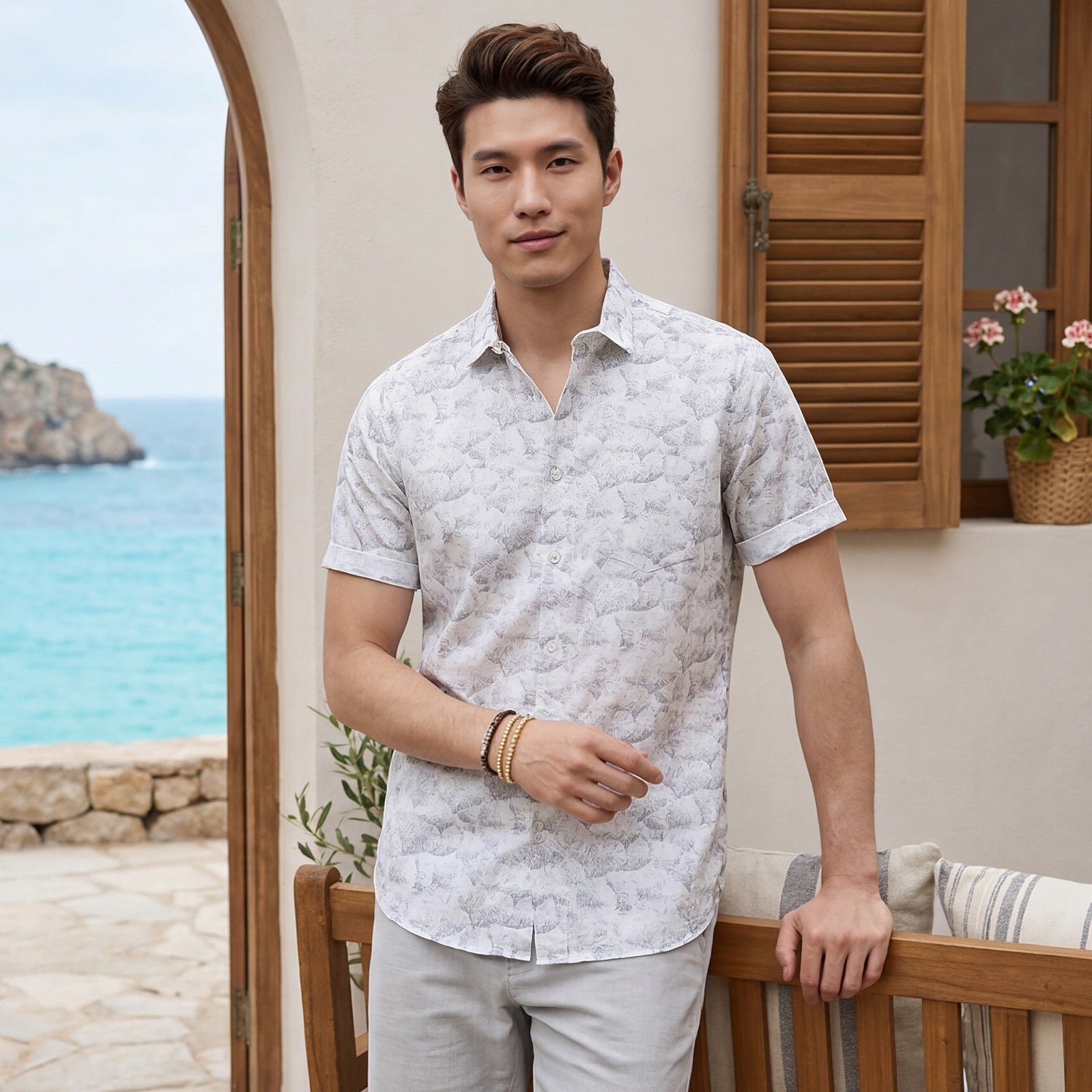 Men's Grey Printed Slim Fit Shirts