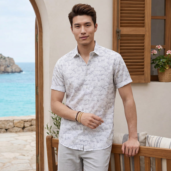 Men's Grey Printed Slim Fit Shirts