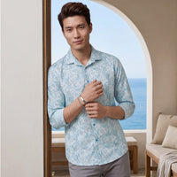 Men's Blue Printed Slim Fit Shirts