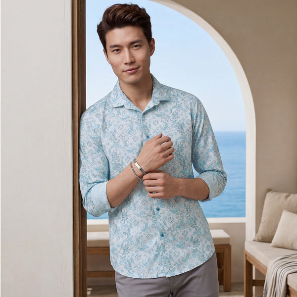 Men's Blue Printed Slim Fit Shirts