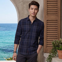 Men's Navy Blue Checks Slim Fit Shirts
