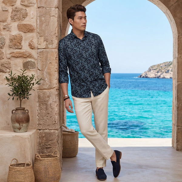 Men's Black Printed Slim Fit Shirts