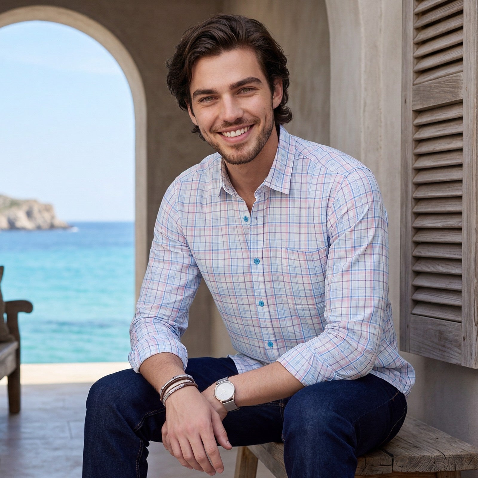 Men's Blue Checks Slim Fit Shirts