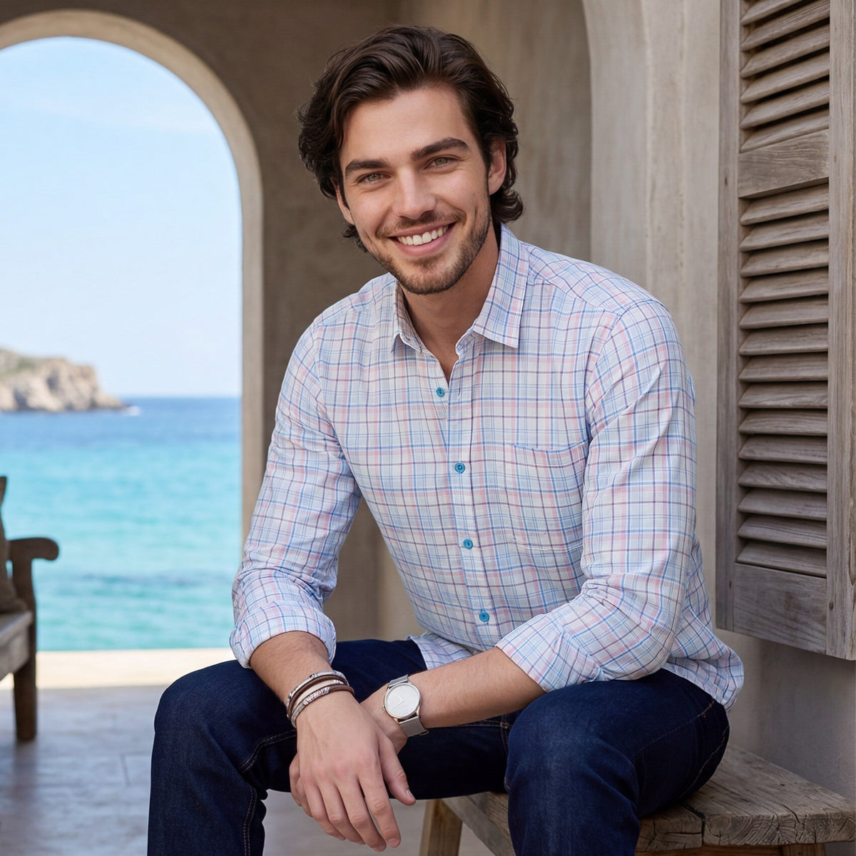 Men's Blue Checks Slim Fit Shirts