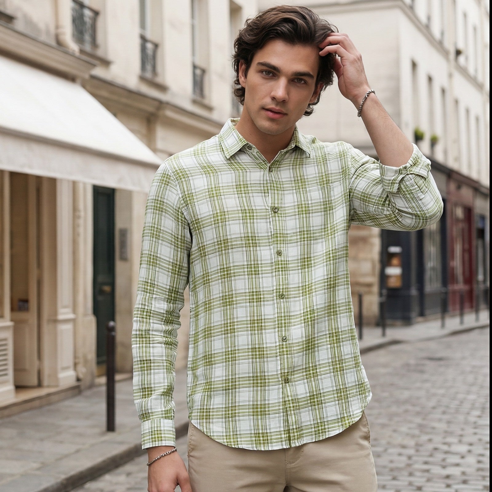 Men's Green Checks Slim Fit Shirts