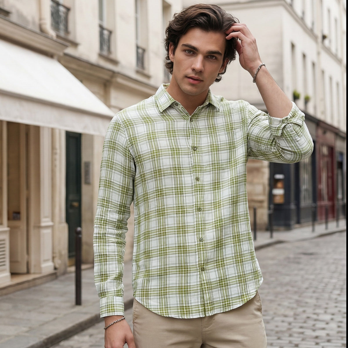 Men's Green Checks Slim Fit Shirts