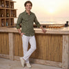 Men's Olive Printed Slim Fit Shirts