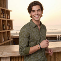 Men's Olive Printed Slim Fit Shirts