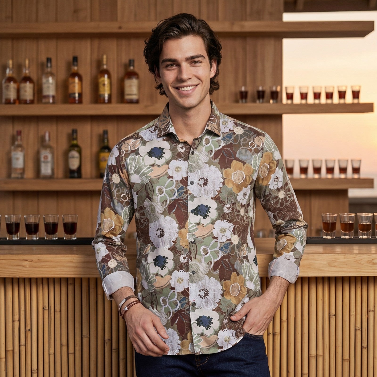 Men's Brown Printed Slim Fit Shirts