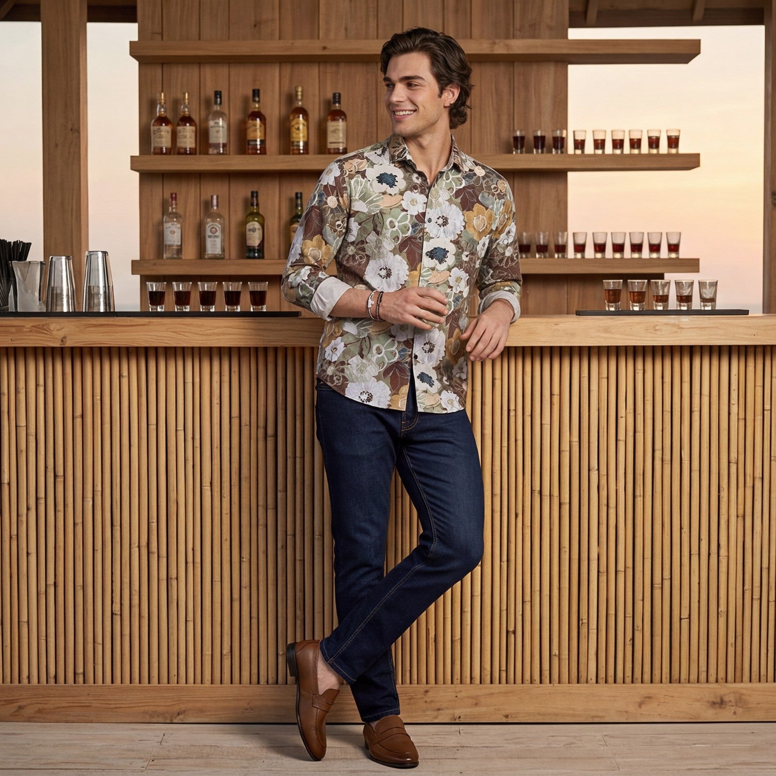 Men's Brown Printed Slim Fit Shirts