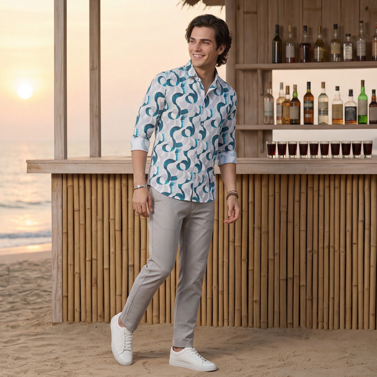 Men's White Printed Slim Fit Shirts