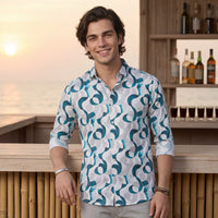 Men's White Printed Slim Fit Shirts