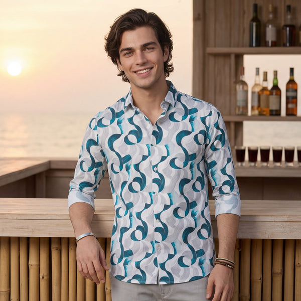 Men's White Printed Slim Fit Shirts