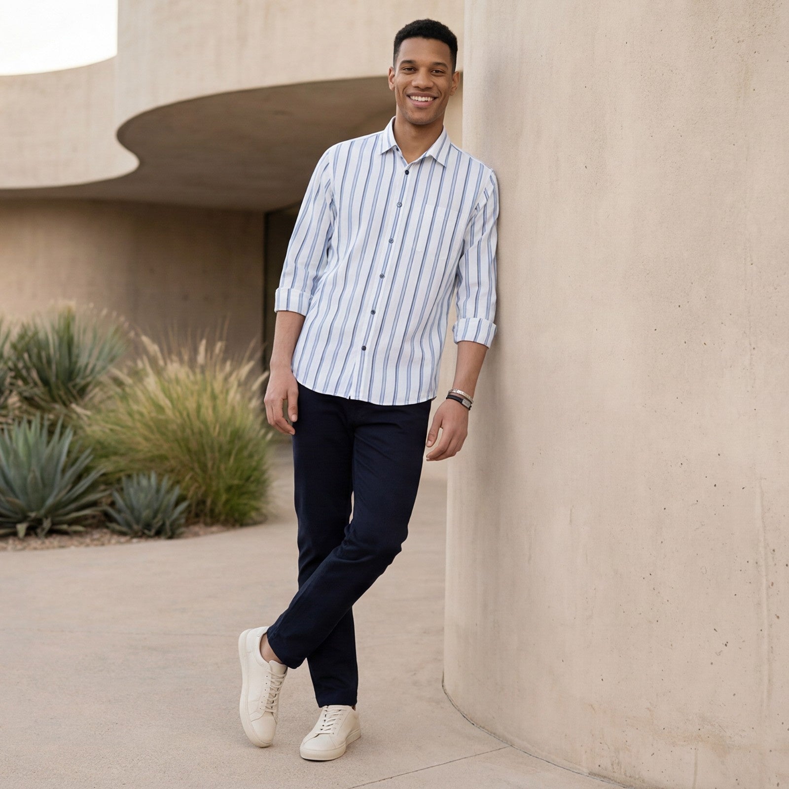 Men's Blue Stripe Slim Fit Shirts