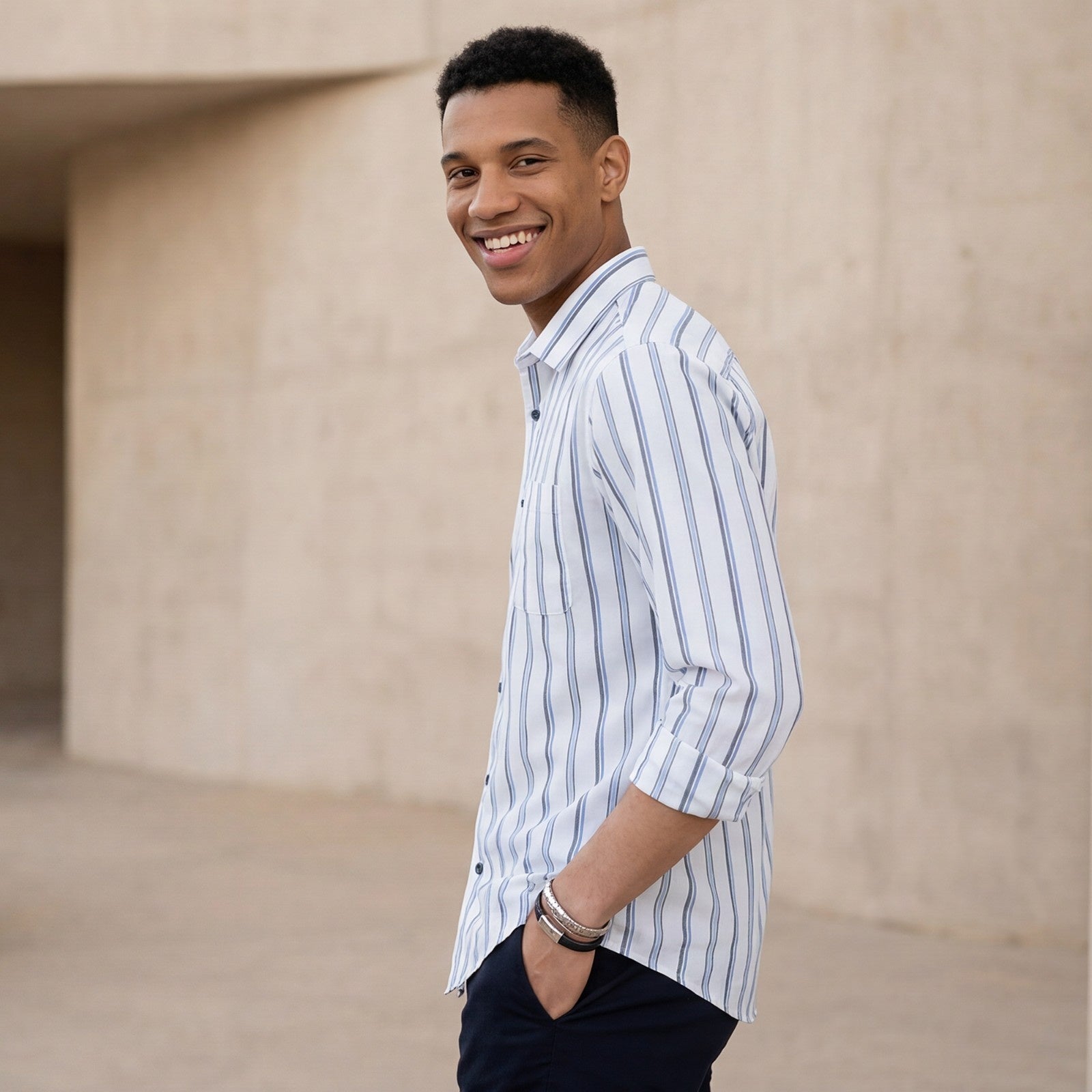 Men's Blue Stripe Slim Fit Shirts