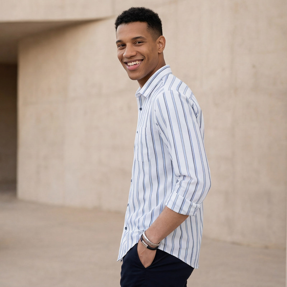 Men's Blue Stripe Slim Fit Shirts