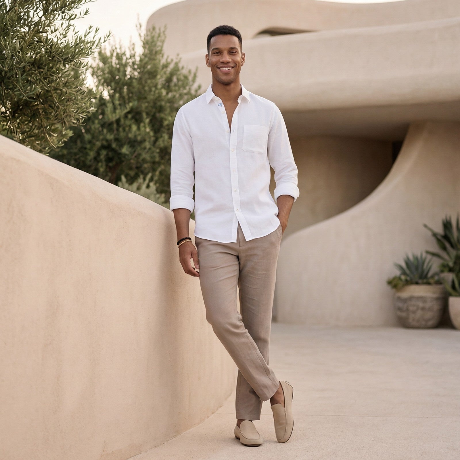 Men's White Solid Slim Fit Shirts