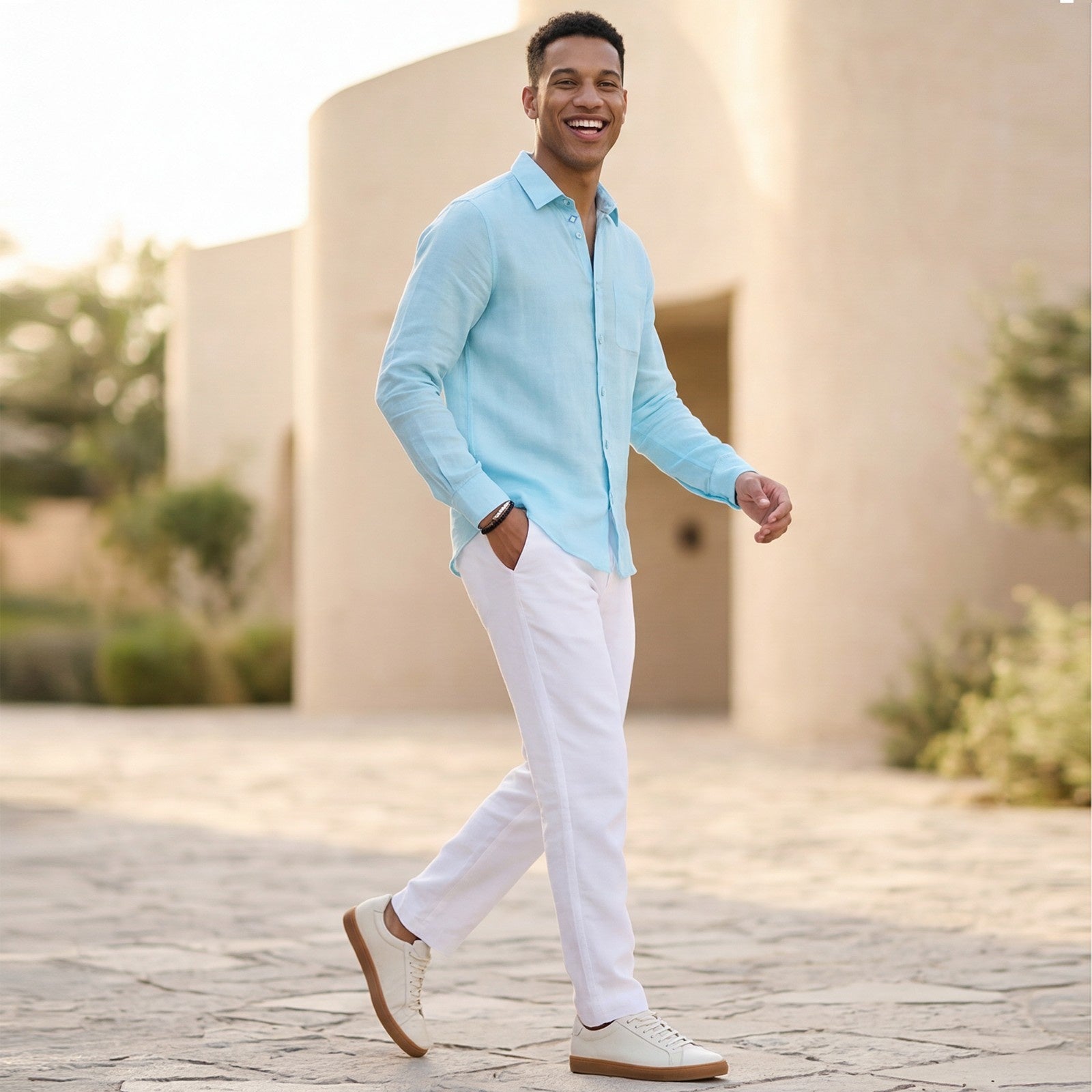 Men's Turquoise Solid Slim Fit Shirts