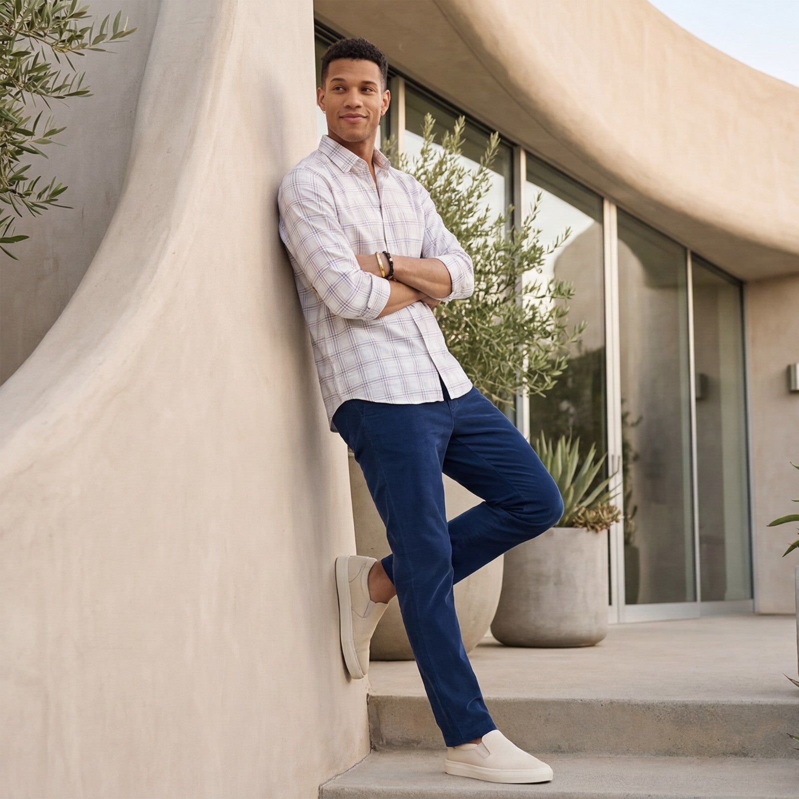 Men's White Checks Slim Fit Shirts