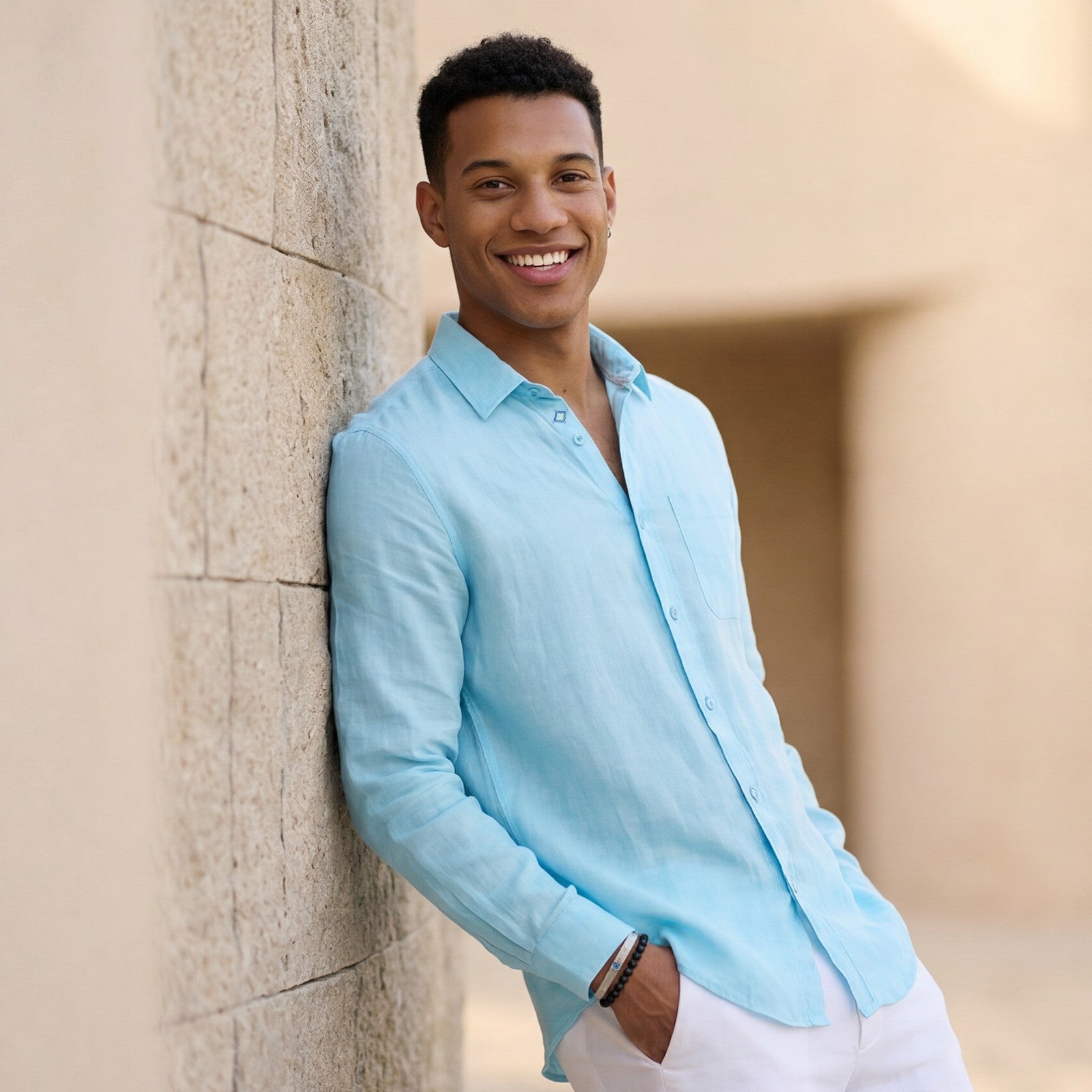Men's Turquoise Solid Slim Fit Shirts