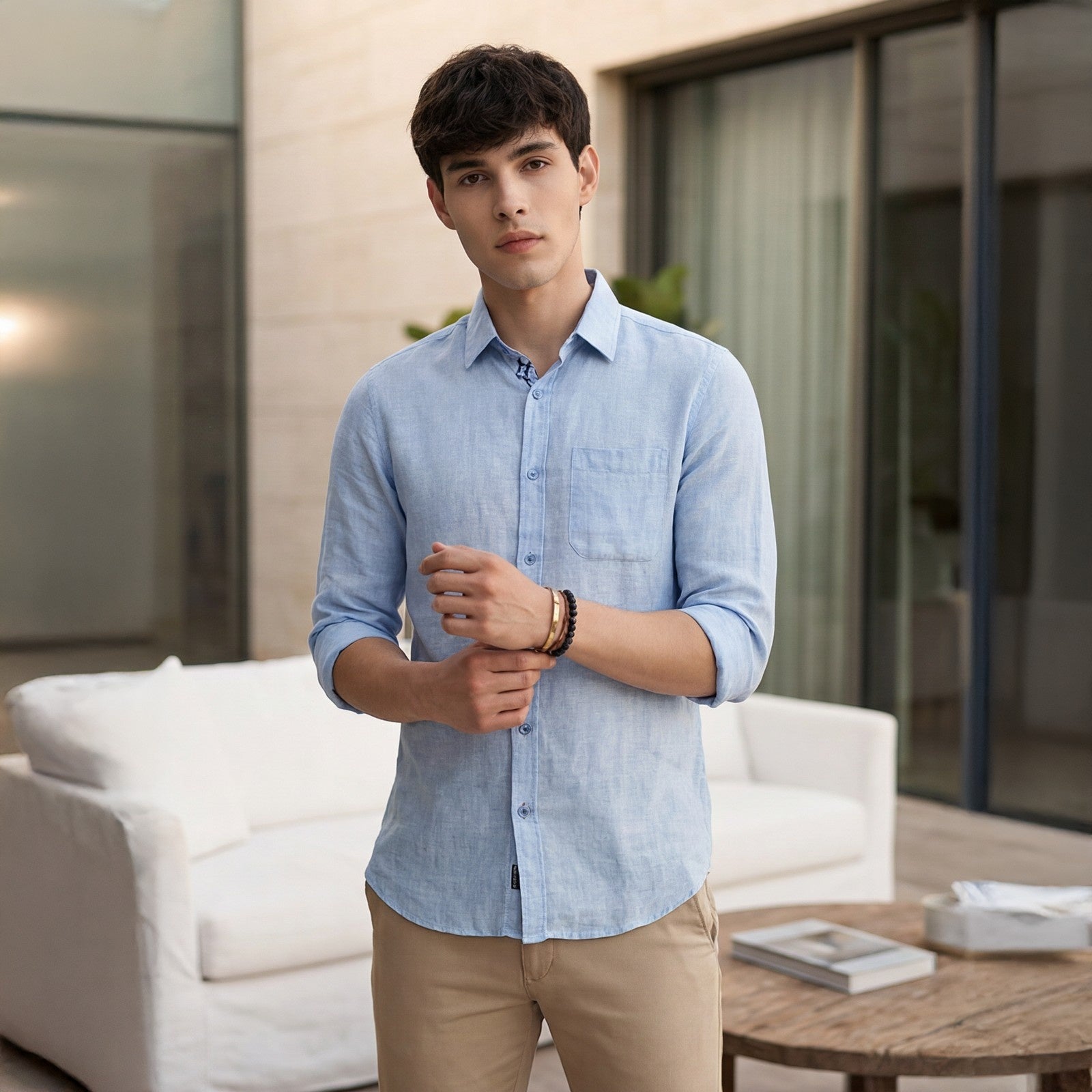Men's Light Blue Solid Slim Fit Shirts