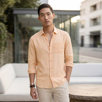Men's Orange Solid Slim Fit Shirts