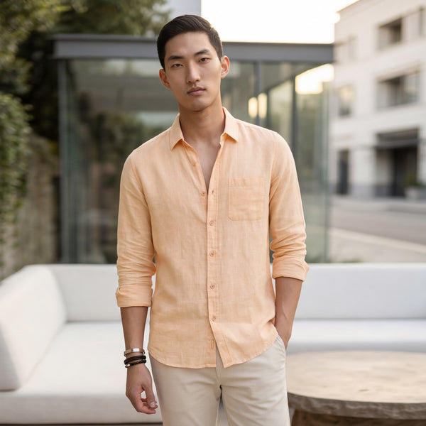 Men's Orange Solid Slim Fit Shirts