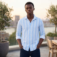 Men's Light Blue Striped Slim Fit Shirts