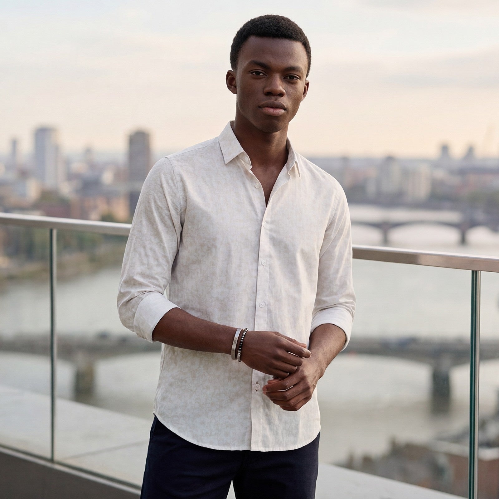 Men's Khaki Printed Slim Fit Shirts