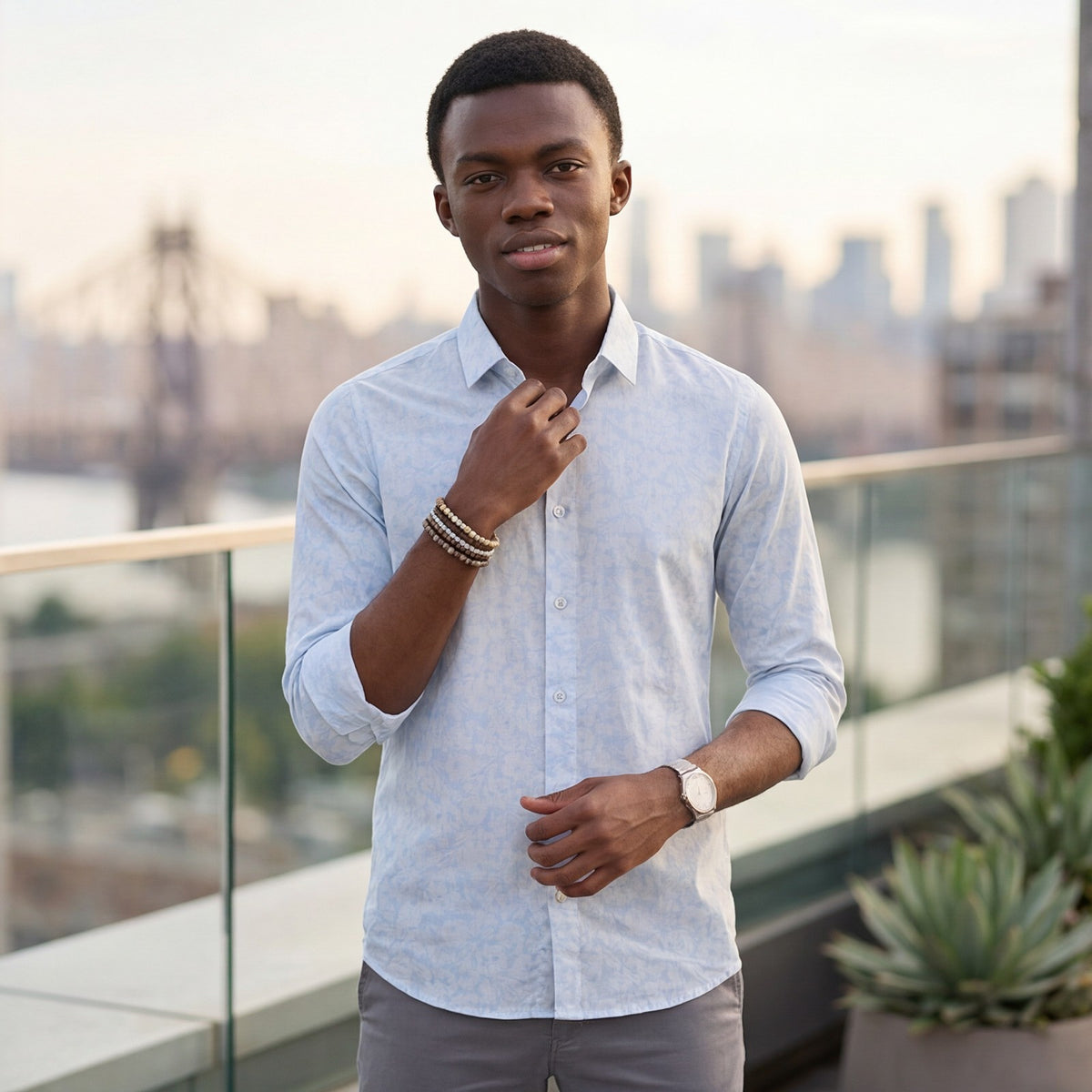 Men's Light Blue Printed Slim Fit Shirts