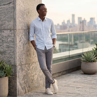 Men's Light Blue Printed Slim Fit Shirts