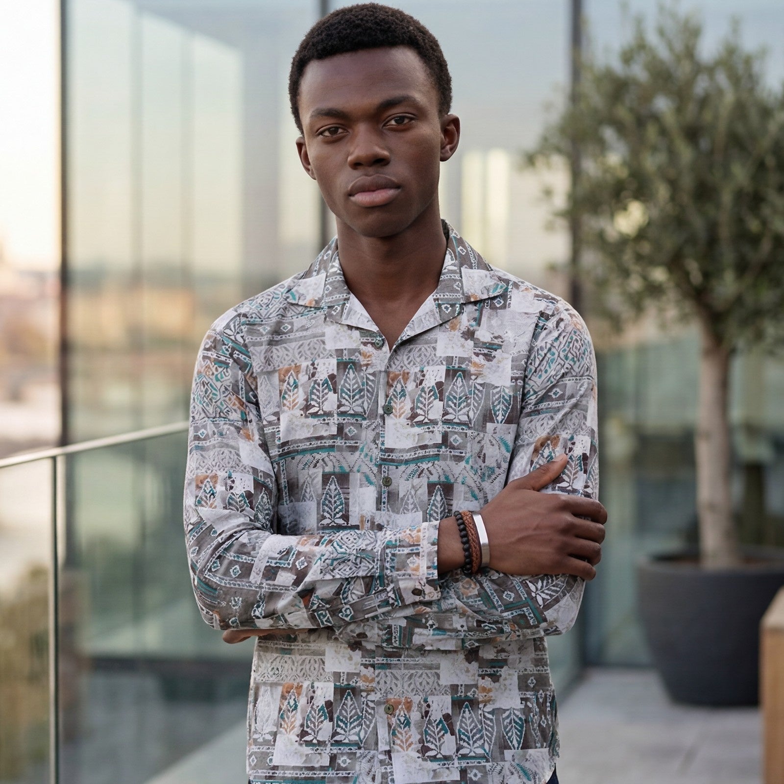Men's Olive Printed Slim Fit Shirts