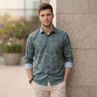 Men's Green Printed Slim Fit Shirts