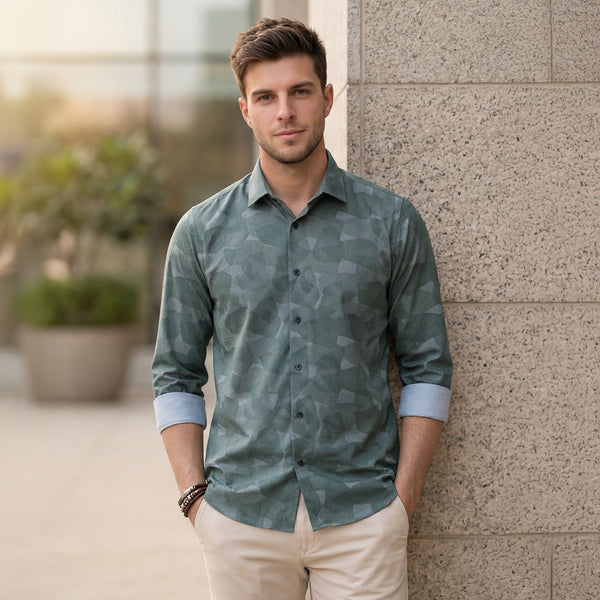 Men's Green Printed Slim Fit Shirts