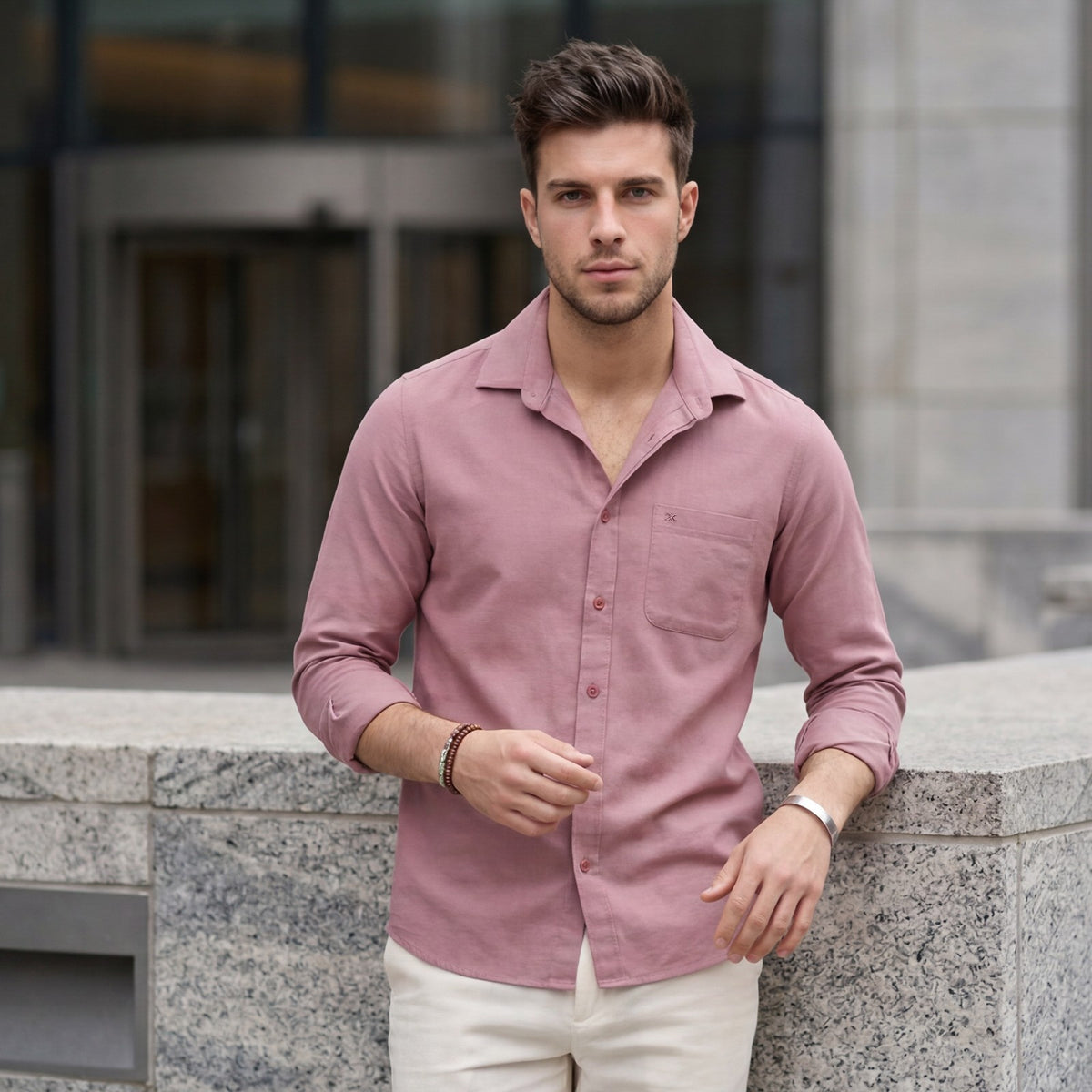Men's Pink Solid Slim Fit Shirts