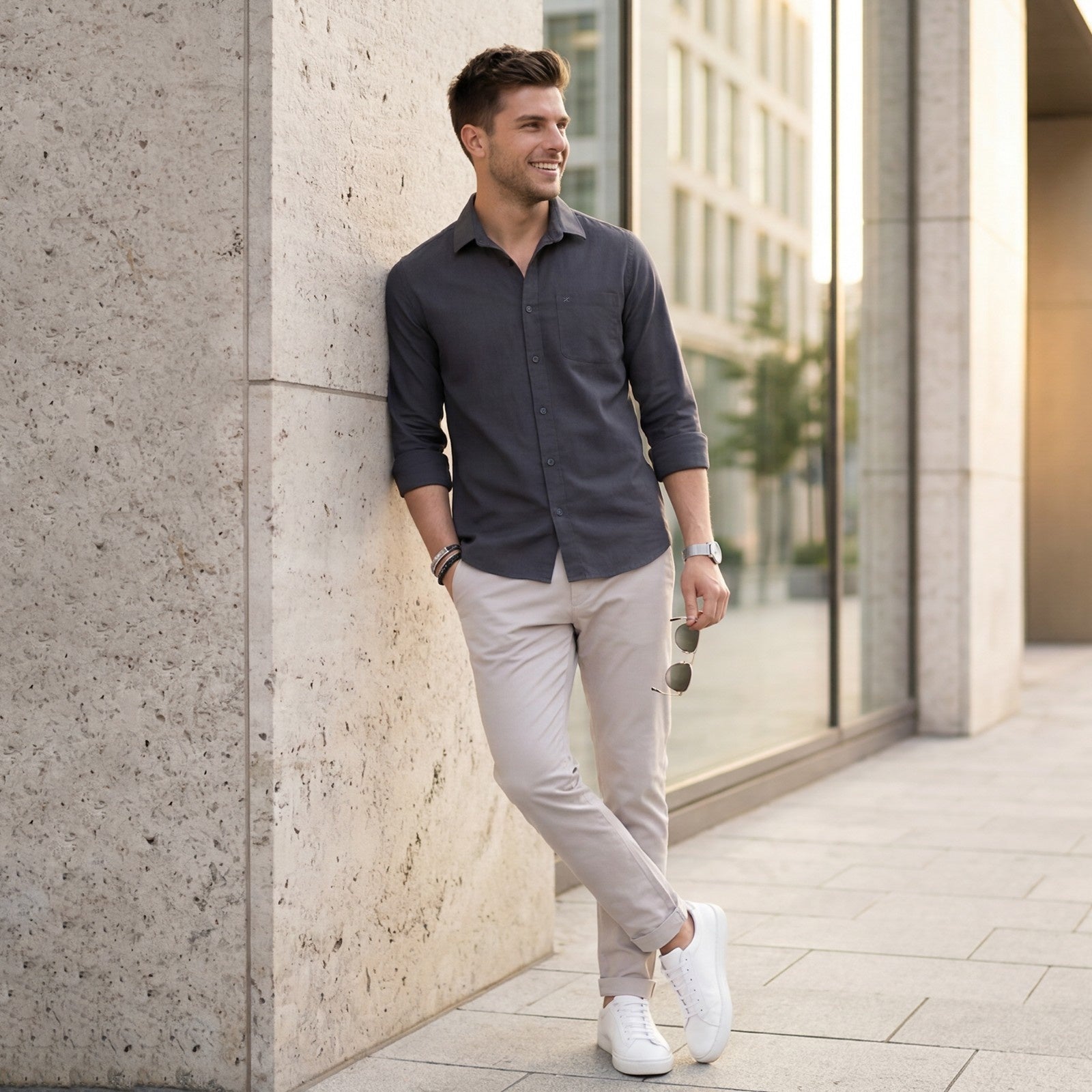 Men's Grey Solid Slim Fit Shirts