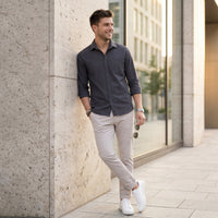 Men's Grey Solid Slim Fit Shirts