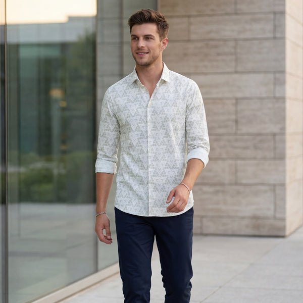 Men's Green Printed Slim Fit Shirts