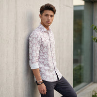 Men's Pink Printed Slim Fit Shirts